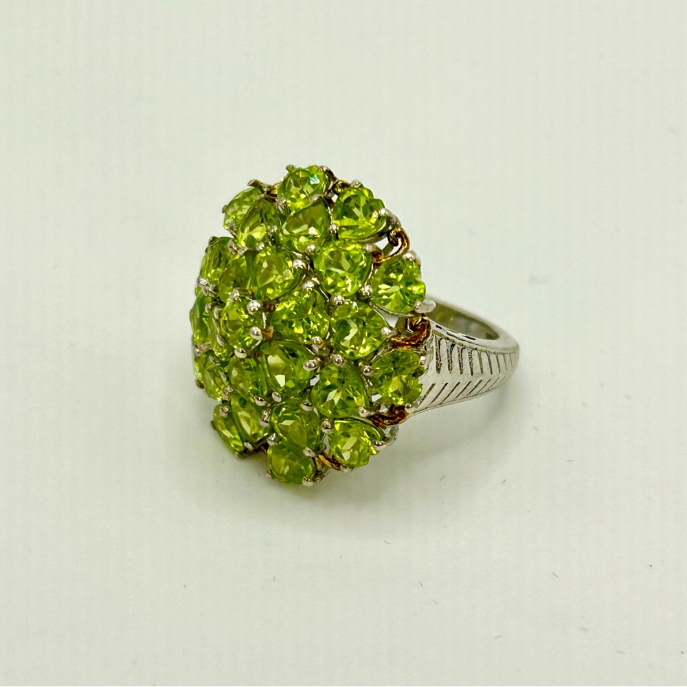 925 Sterling Silver Peridot Cluster Ring STS Marked Size 7 Cocktail Statement - Picture 4 of 10